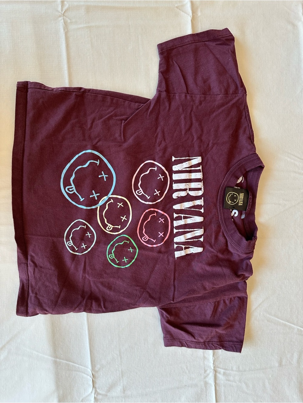 Cotton On Burgundy Kids Nirvana Graphic Tee with Multicolor Faces